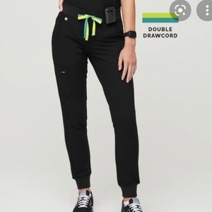 Limited edition FIGS womens zamora jogger scrub pants - black/citron double cord